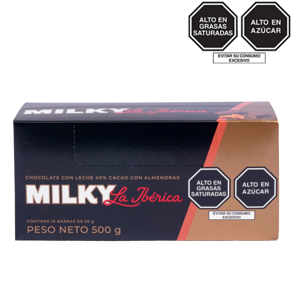 Barra Milky La Ibérica con Almendra 50 g x 10 pzs