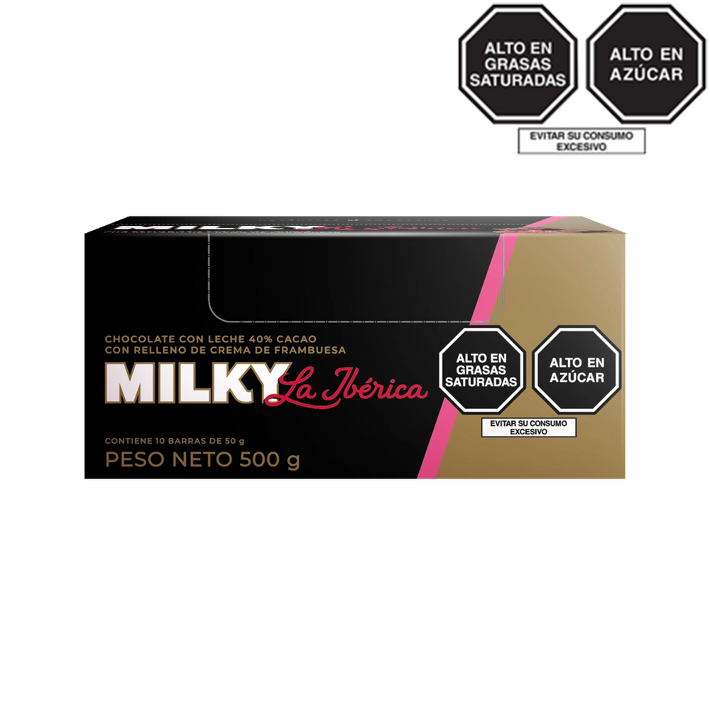 Barra Milky La Ibérica con Frambuesa x 50 g x 10 pzs