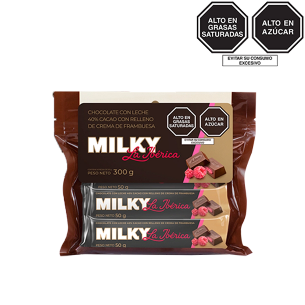 Barra Milky La Ibérica con Frambuesa x 50 g x 6 pzs