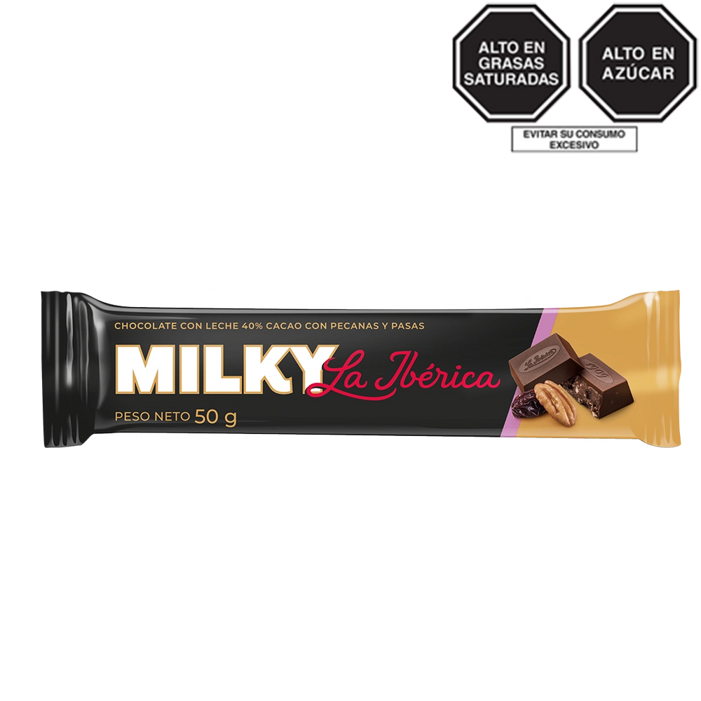 Barra Milky La Ibérica con pecanas y pasas x 50 g