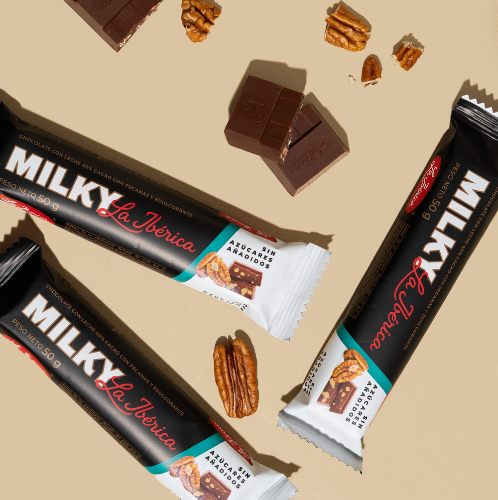 Barra Milky La Ibérica con Pecanas Sin Azúcares Añadidos 50g