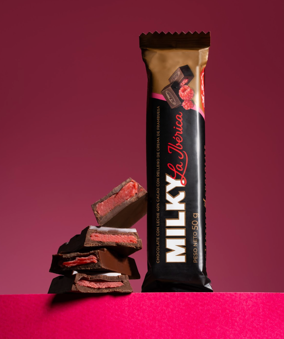 Barra Milky La Ibérica con Frambuesa x 50 g x 6 pzs