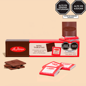 Mini Tabletas de chocolate con leche 40% cacao sabor a frambuesa