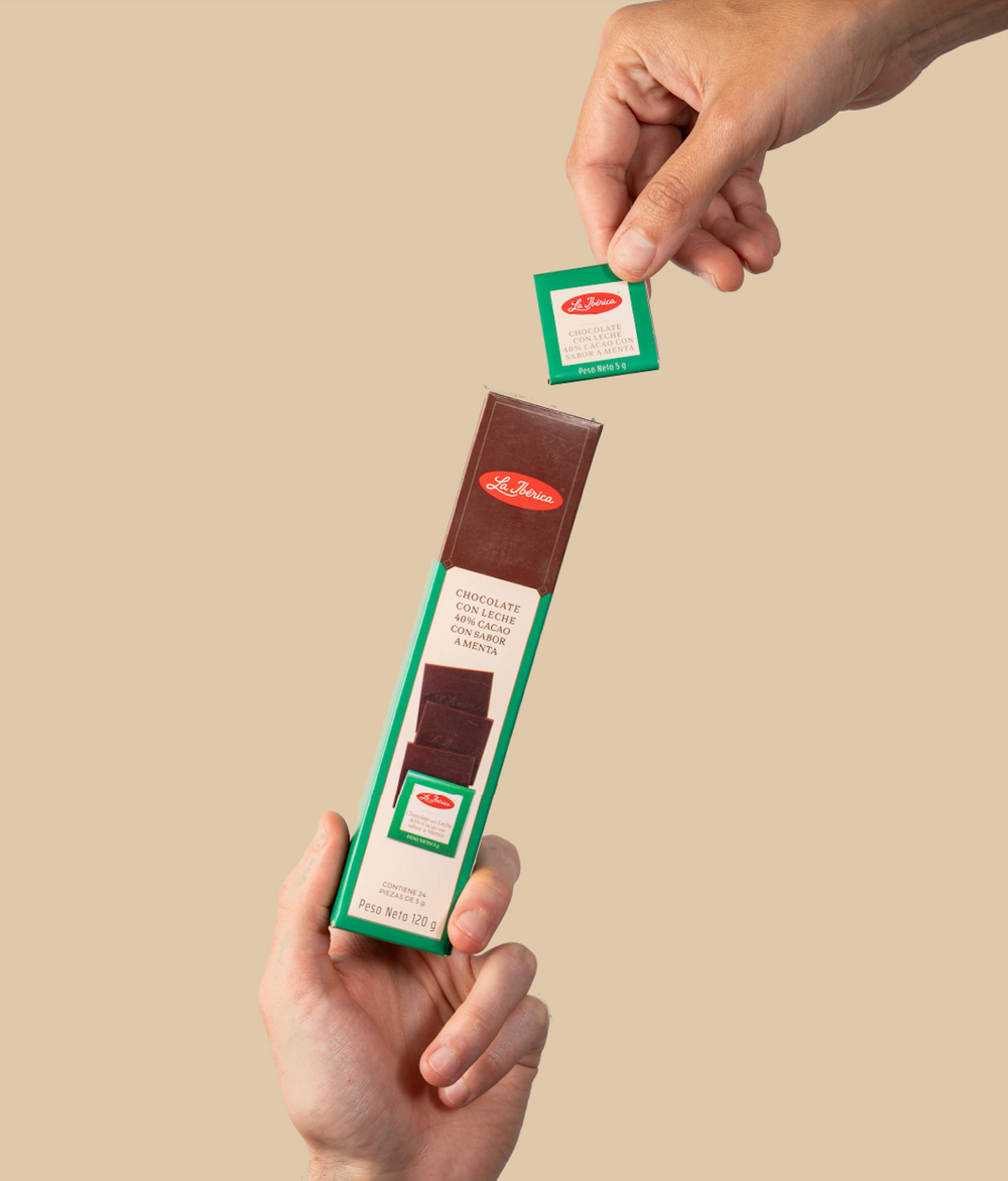 Mini tabletas de chocolate con leche 40% cacao sabor a menta