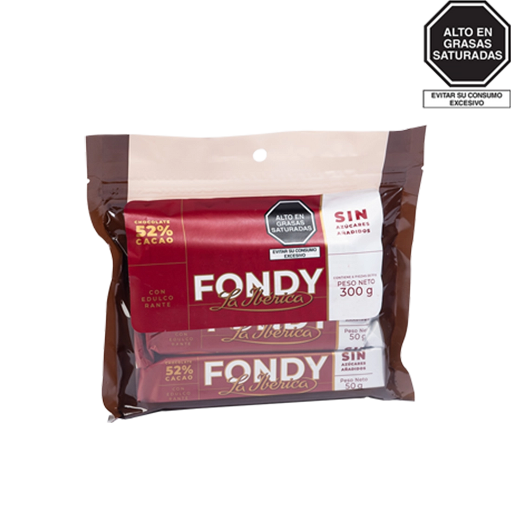 Barra Fondy La Ibérica Sin Azúcares Añadidos x 50 g x 6 pzs
