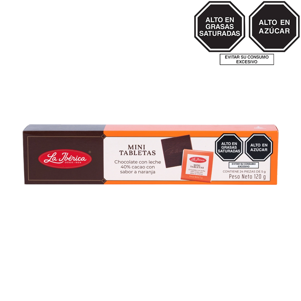 Mini Tabletas de chocolate con leche 40% cacao sabor a naranja