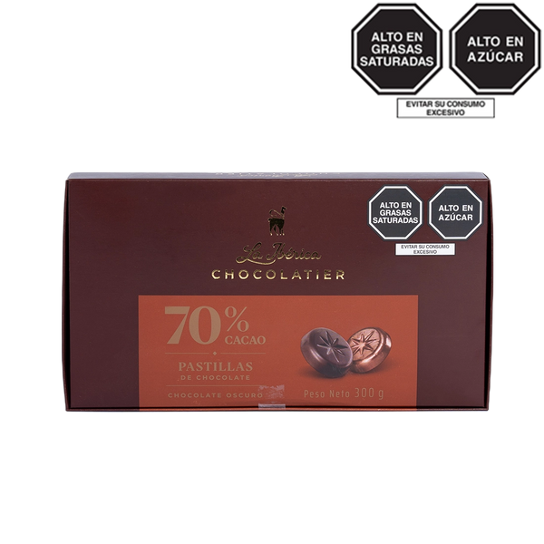 Pastillas de chocolate 70% cacao x 300 g