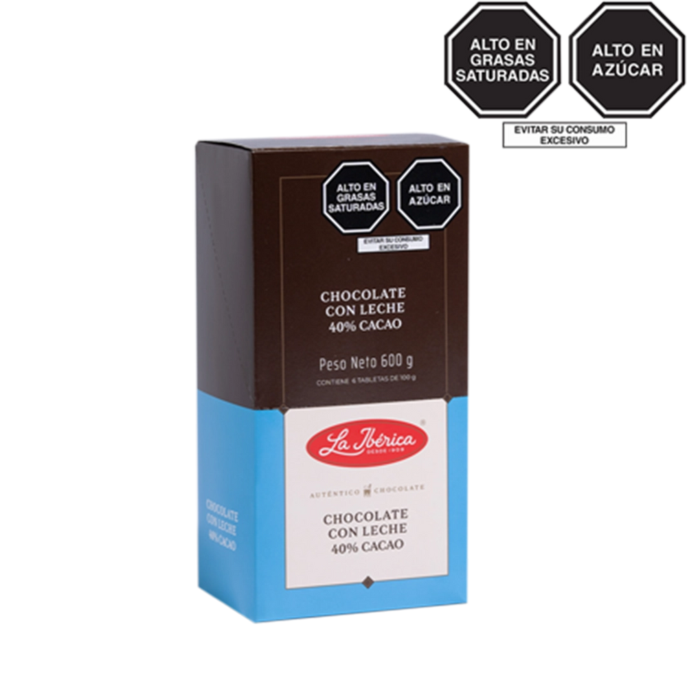 Tableta de chocolate con leche x 100 g x 6 pzs