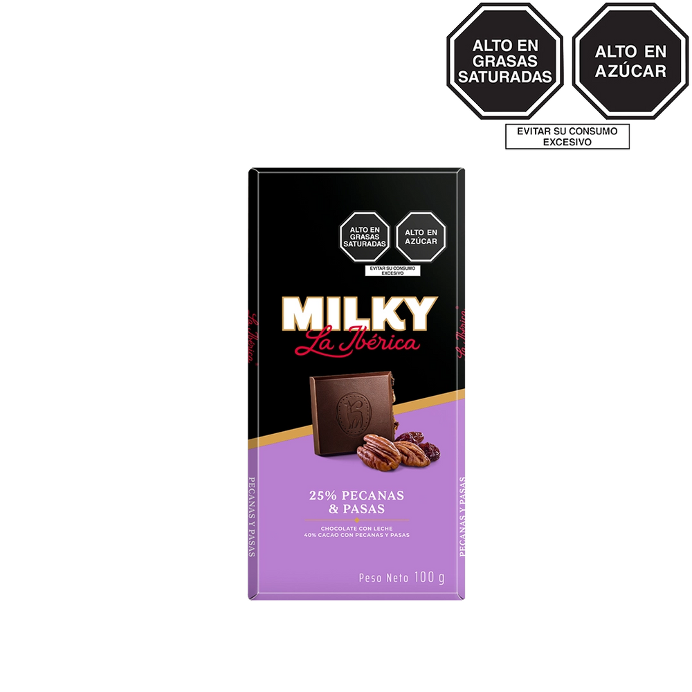 Tableta Milky La Ibérica pecanas y pasas x 100 g