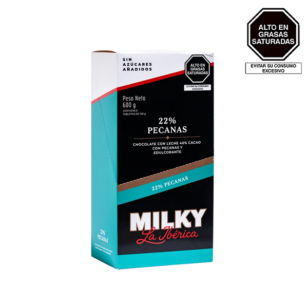 Tableta Milky La Ibérica pecanas Sin Azúcares Añadidos x 100 g x 6pzs