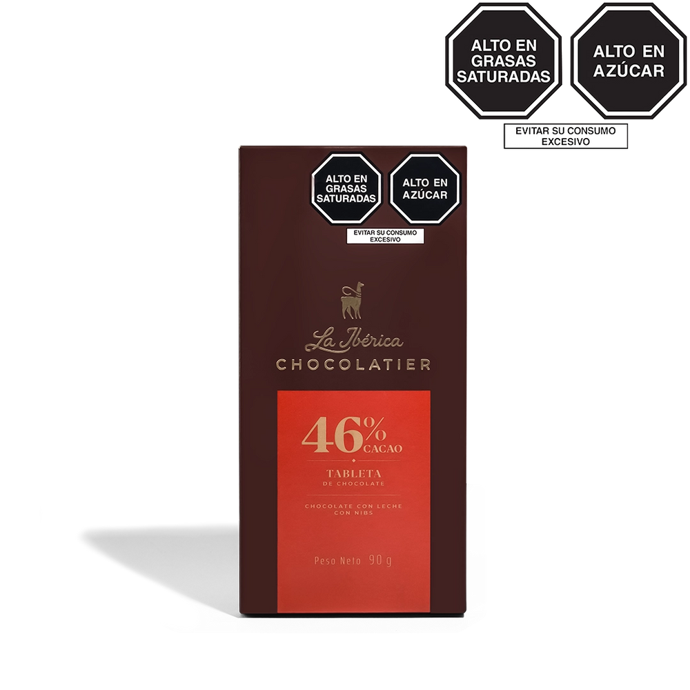 Tableta de chocolate 46% con leche con nibs x 90g