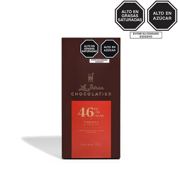 Tableta de chocolate 46% con leche con nibs x 90g
