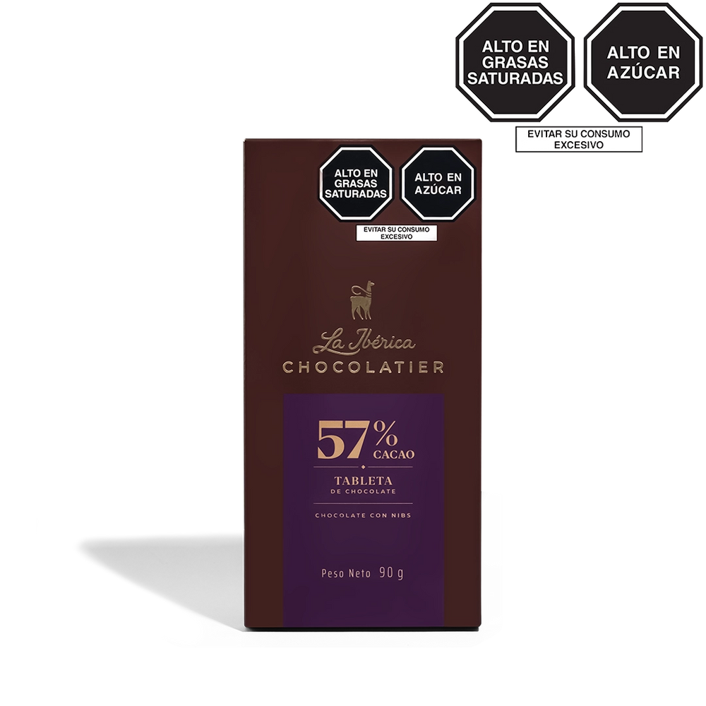 Tableta de chocolate 57% con nibs x 90g