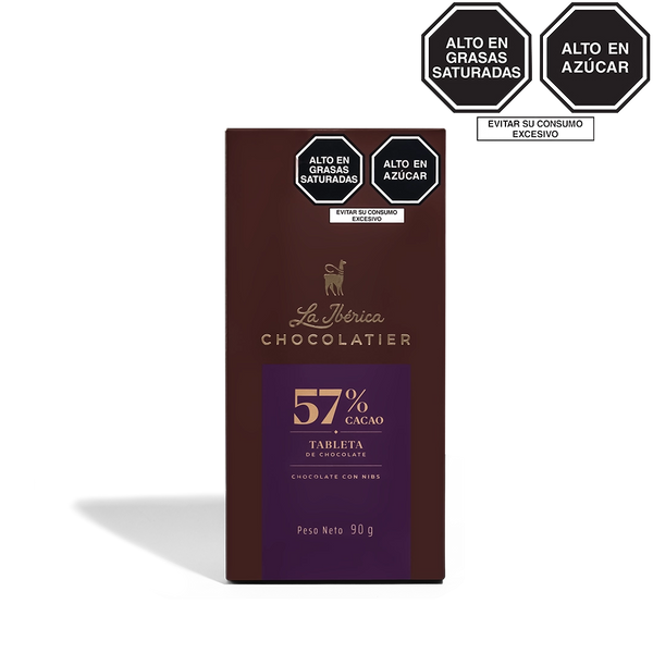 Tableta de chocolate 57% con nibs x 90g
