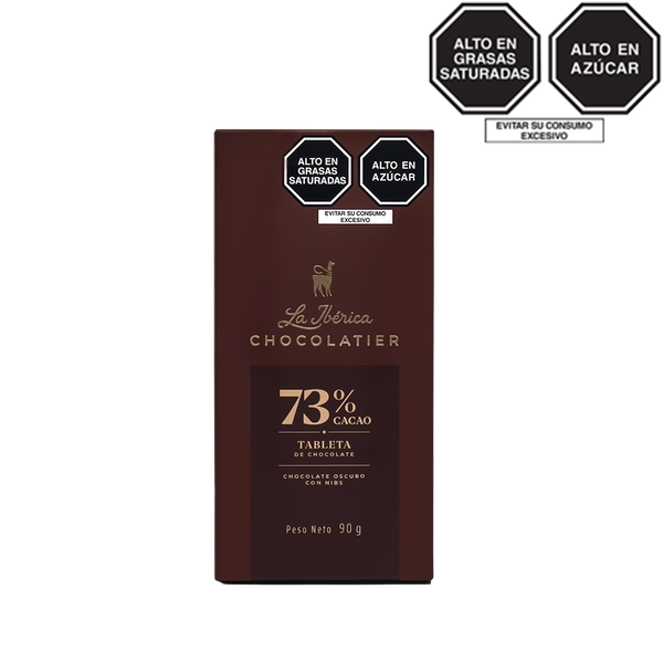 Tableta de Chocolate amargo 73% cacao con nibs x 90g